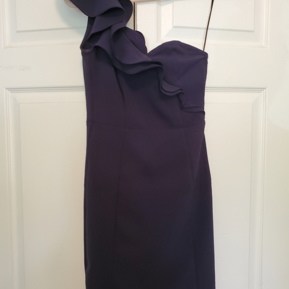 H&M Navy One Shoulder Ruffle Bodycon Mini Dress - Picture 2 of 5